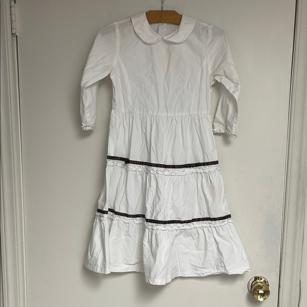 White and Brown Trim Kids Dress excellent condition size 7